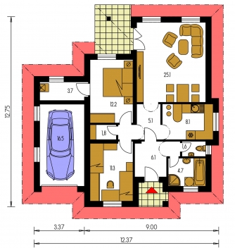 Image miroir | Plan de sol du rez-de-chaussée - BUNGALOW 77